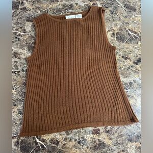 Kathie Lee Collection Ribbed Sleeveless Knit Top - Brown
